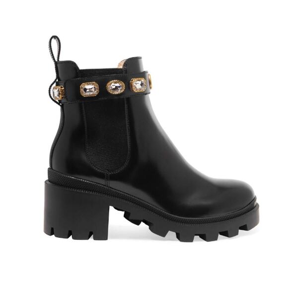 GUCCI Trip GG logo crystal embellished leather boots - Picture 1 of 9